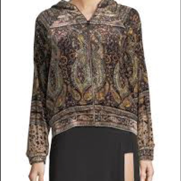Haute Hippie Sahara Zip Front Beaded Printed Bomber Jacket Velour Paisle… - Picture 2 of 9